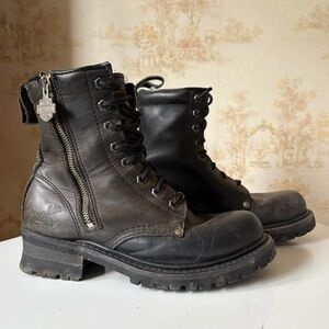 Vintage 90s Harley-Davidson black leather chunky lace up motorcycle biker boots